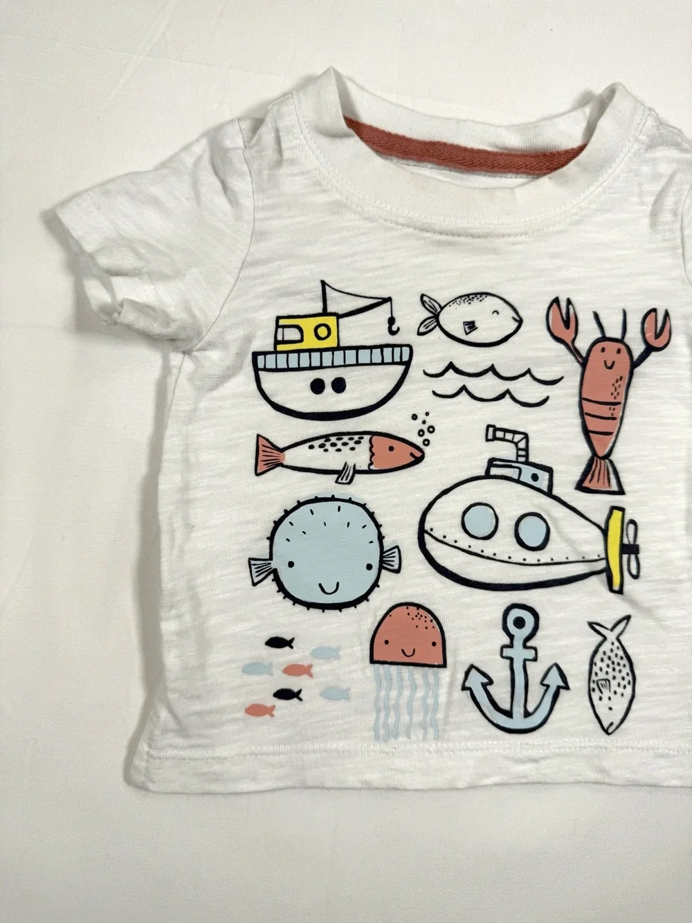 CARTERS Baby Boys White Ocean Sea Life Graphic T-Shirt 100% Cotton Size 6 Month